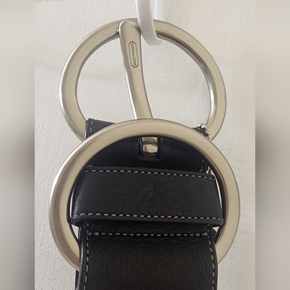 Coach Women's Black Patterned Belt with Silver Buckle, Genuine Leather, 34"×1.5" - Picture 3 of 8